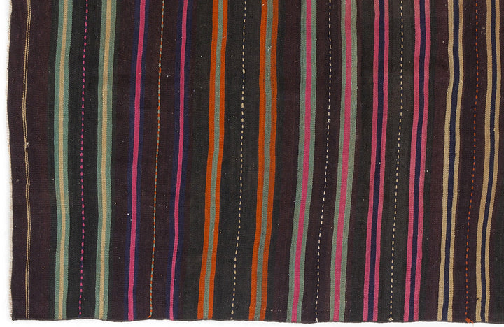 Cretan Brown Striped Wool Hand-Woven Carpet 153 x 202