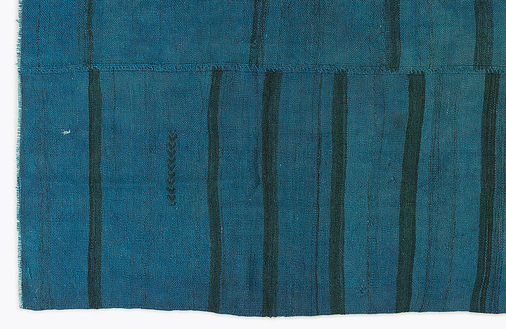 Cretan Turquoise Striped Wool Hand Woven Carpet 140 x 296
