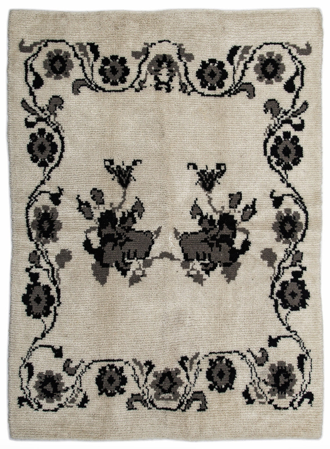 Cretan Beige Floral Wool Hand Woven Carpet 155 x 215
