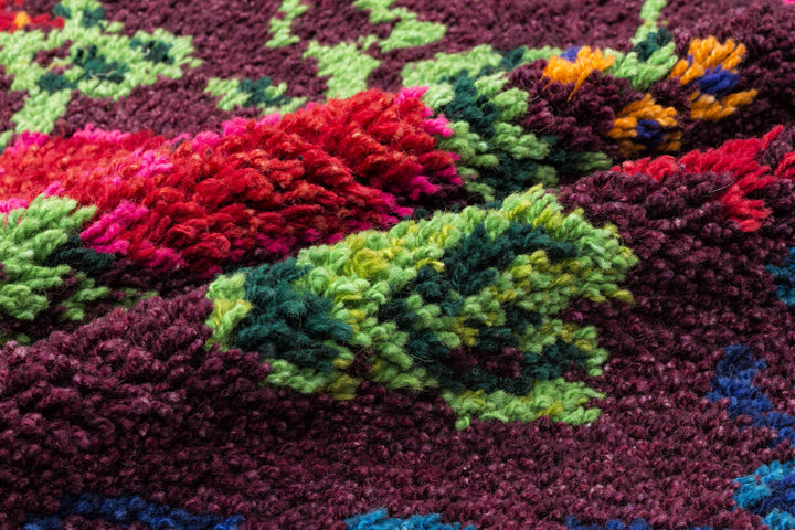 Cretan Purple Floral Wool Hand-Woven Carpet 161 x 191