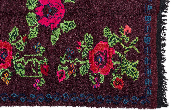 Cretan Purple Floral Wool Hand-Woven Carpet 161 x 191
