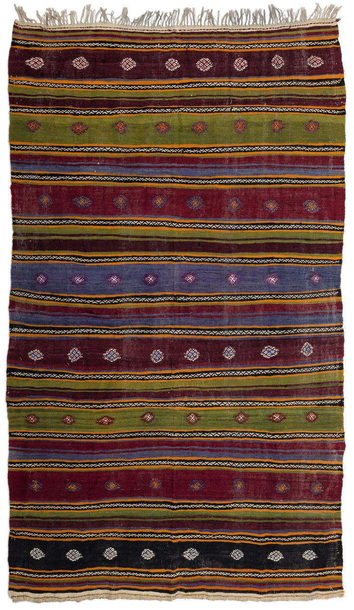 Cretan Beige Striped Wool Hand-Woven Carpet 163 x 280