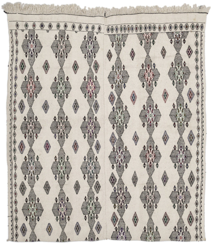 Cretan Beige Figured Wool Hand Woven Carpet 197 x 230