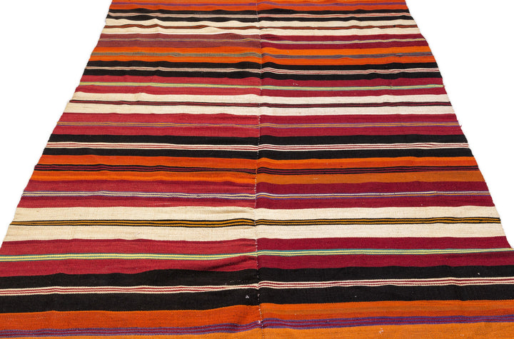 Cretan Red Striped Wool Hand-Woven Carpet 156 x 270