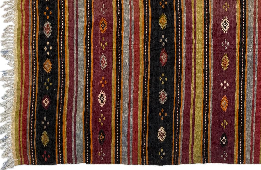 Cretan Beige Striped Wool Hand-Woven Rug 189 x 345
