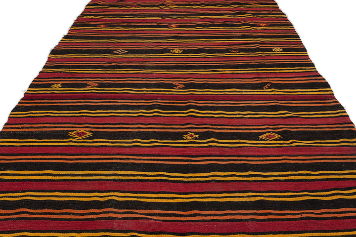 Cretan Beige Striped Wool Hand-Woven Carpet 208 x 373