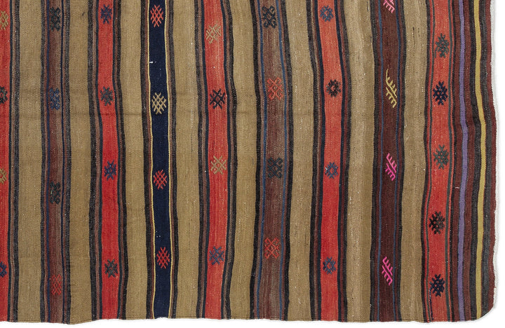 Cretan Brown Striped Wool Hand-Woven Carpet 130 x 218