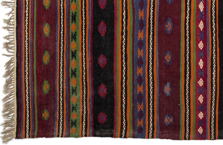 Cretan Beige Striped Wool Hand Woven Carpet 180 x 343