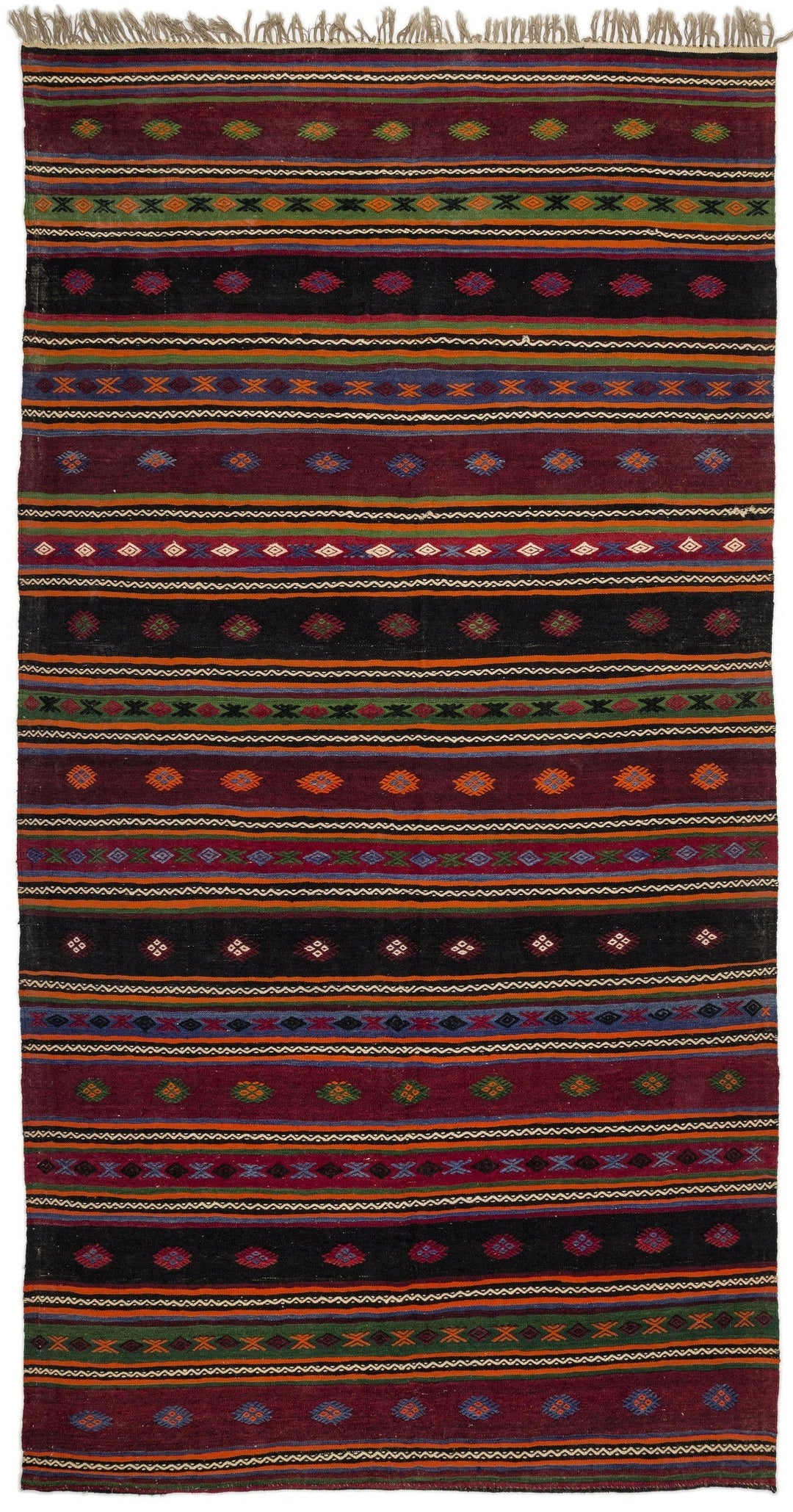 Cretan Beige Striped Wool Hand Woven Carpet 180 x 343