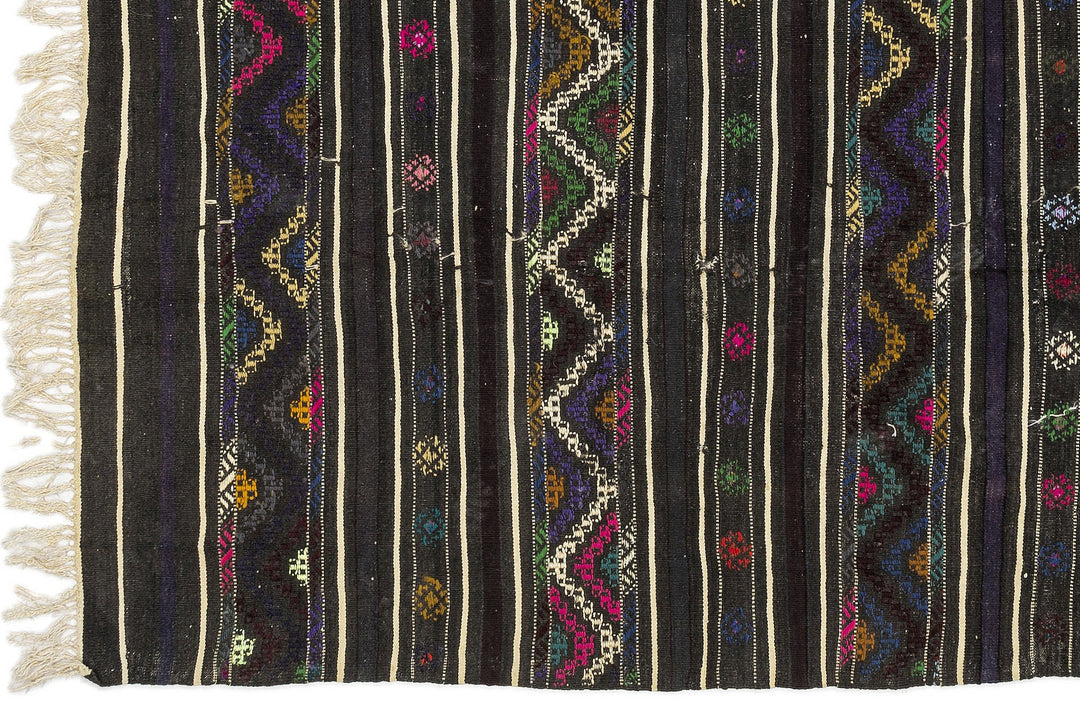 Cretan Gray Striped Wool Hand-Woven Carpet 125 x 222