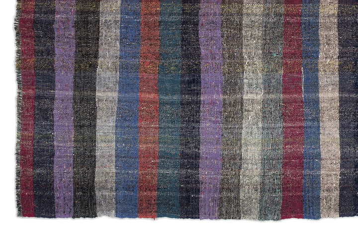 Cretan Beige Striped Wool Hand-Woven Carpet 301 x 347