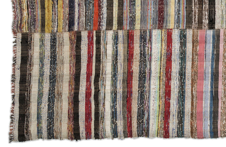 Cretan Beige Striped Wool Hand-Woven Carpet 267 x 323