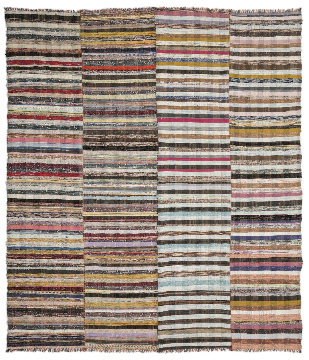 Cretan Beige Striped Wool Hand-Woven Carpet 267 x 323