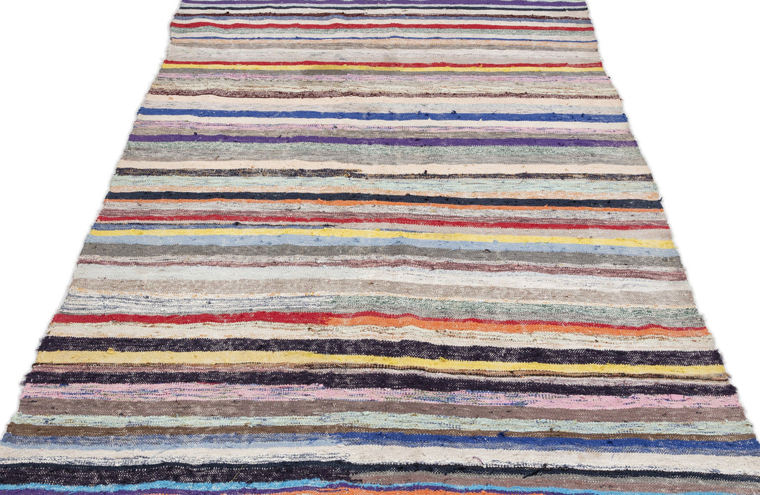 Cretan Beige Striped Wool Hand-Woven Carpet 158 x 292