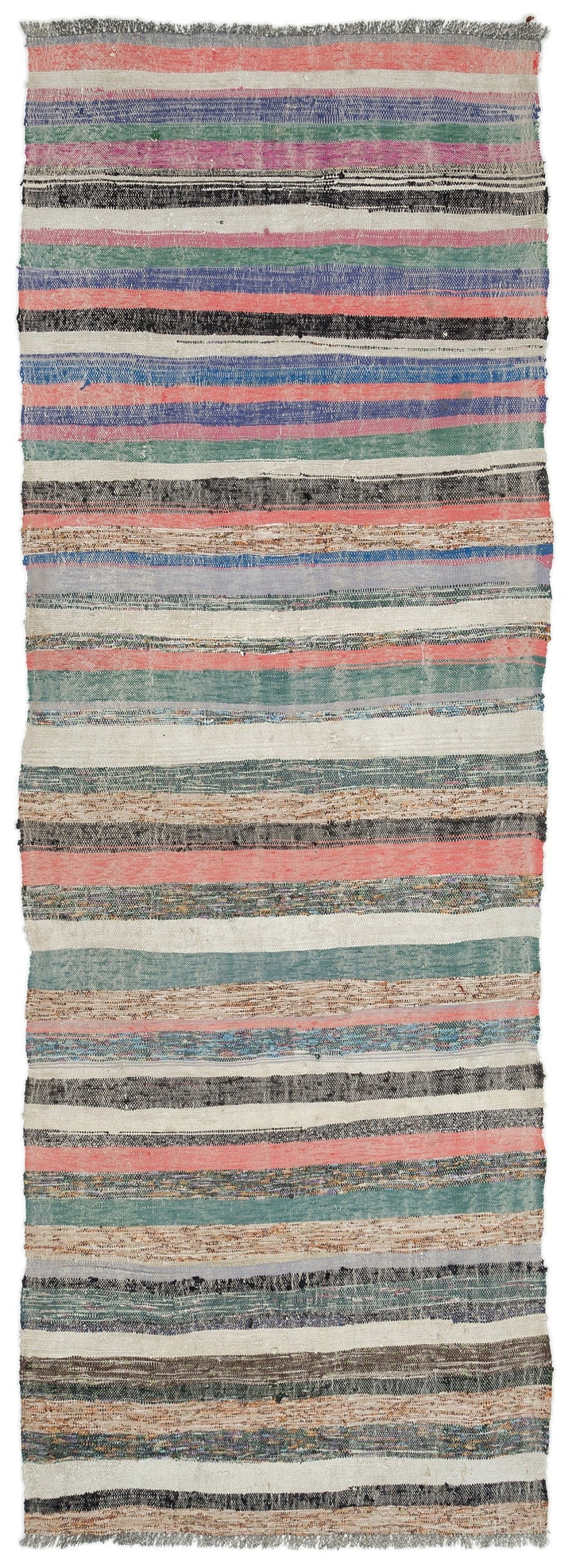 Cretan Beige Striped Wool Hand Woven Carpet 100 x 303