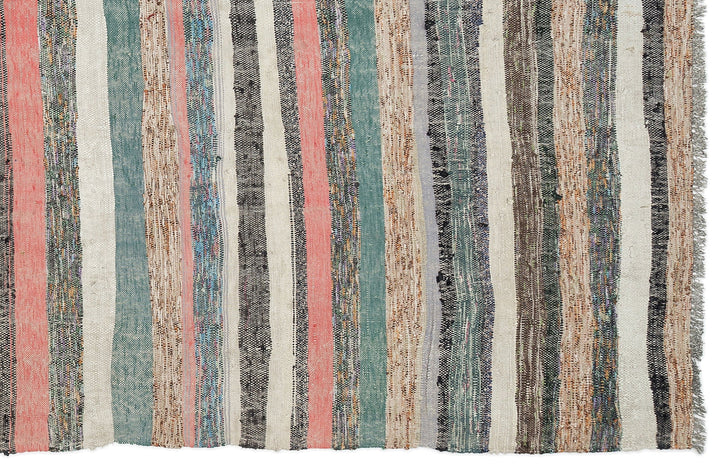 Cretan Beige Striped Wool Hand Woven Carpet 100 x 303