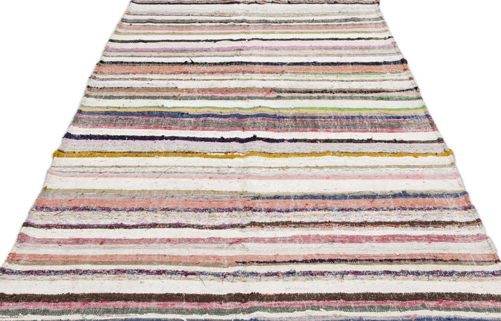 Crete 0963 Beige Striped Wool Hand-Woven Carpet 155 x 290