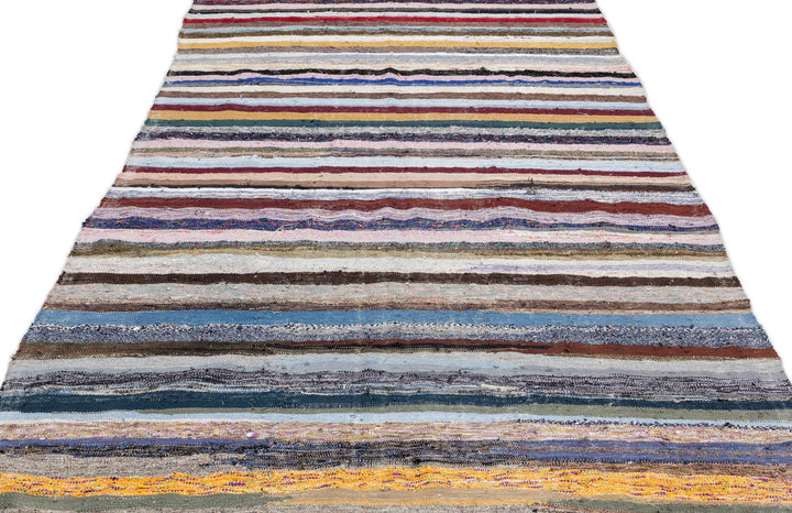 Cretan Beige Striped Wool Hand-Woven Carpet 194 x 335
