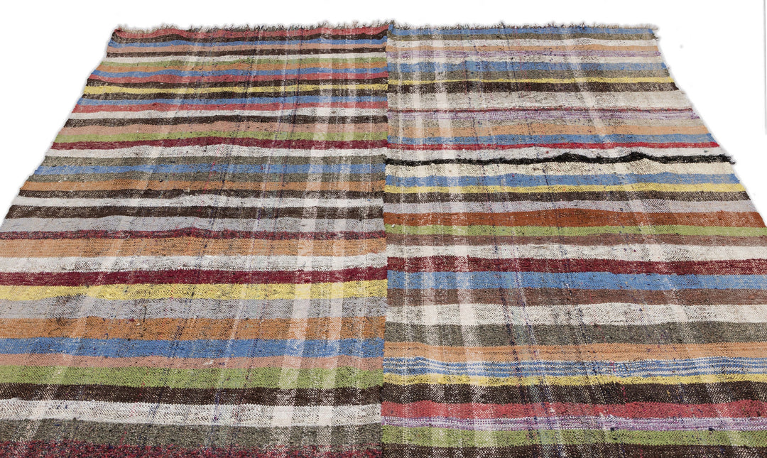 Cretan Beige Striped Wool Hand-Woven Carpet 196 x 237