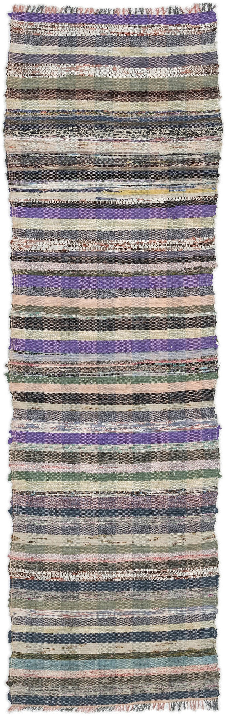 Cretan Gray Striped Wool Hand-Woven Carpet 065 x 216