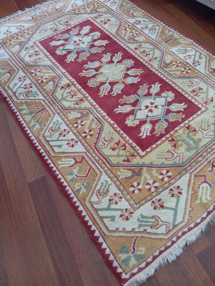 3 M2 Red Orange Pink Vintage Milas Handmade Carpet