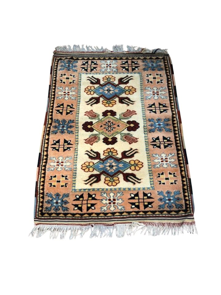 Antique Handwoven Tribal Rug (2.95 ft. X 3.93 ft.) (90 cm. X 120 cm.) - 3X4 Colorful Milas Border Design