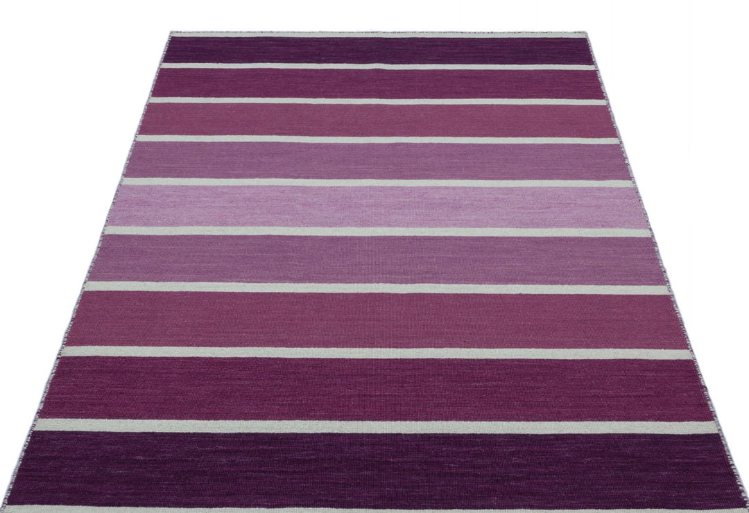 Crete 26752 Purple Striped Wool Hand-Woven Carpet 122 x 183