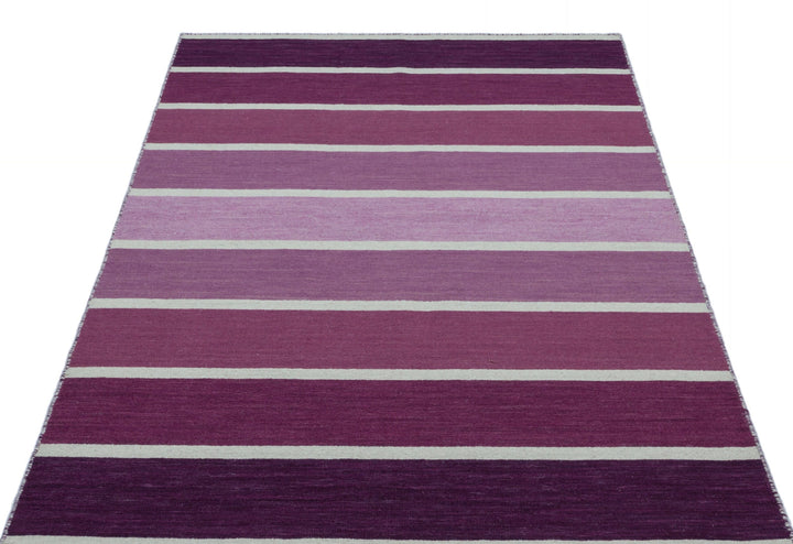 Crete 26752 Purple Striped Wool Hand-Woven Carpet 122 x 183