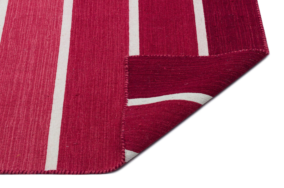 Cretan Red Striped Wool Hand Woven Carpet 122 x 175