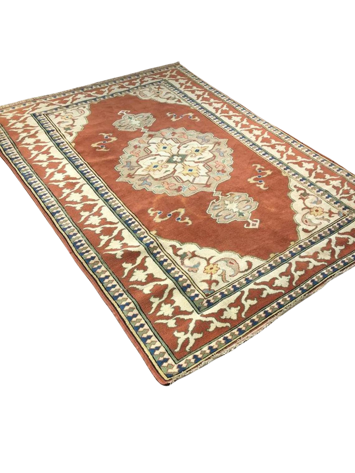 Antique Handwoven Red Yörük Medallion Kilim Rug (5.90 ft. X 8.20 ft.) (180 cm x 250 cm) - Bordered Oriental Turkish Salon Rug