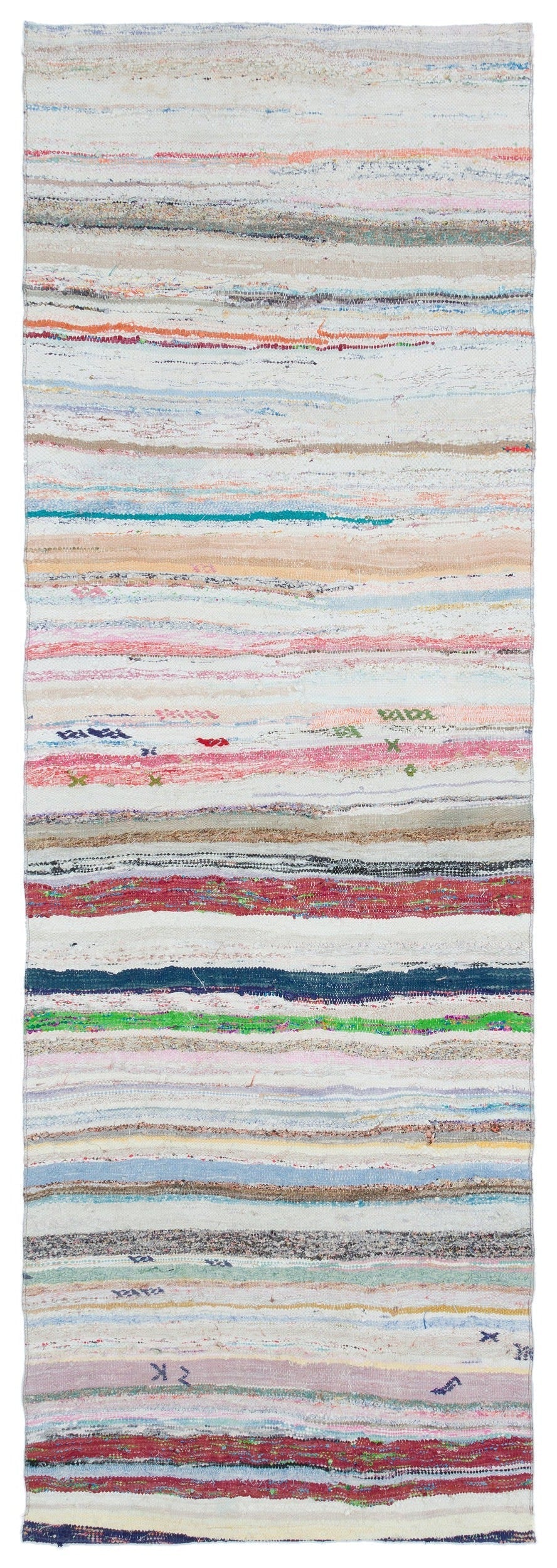 Cretan Beige Striped Wool Hand-Woven Carpet 102 x 296