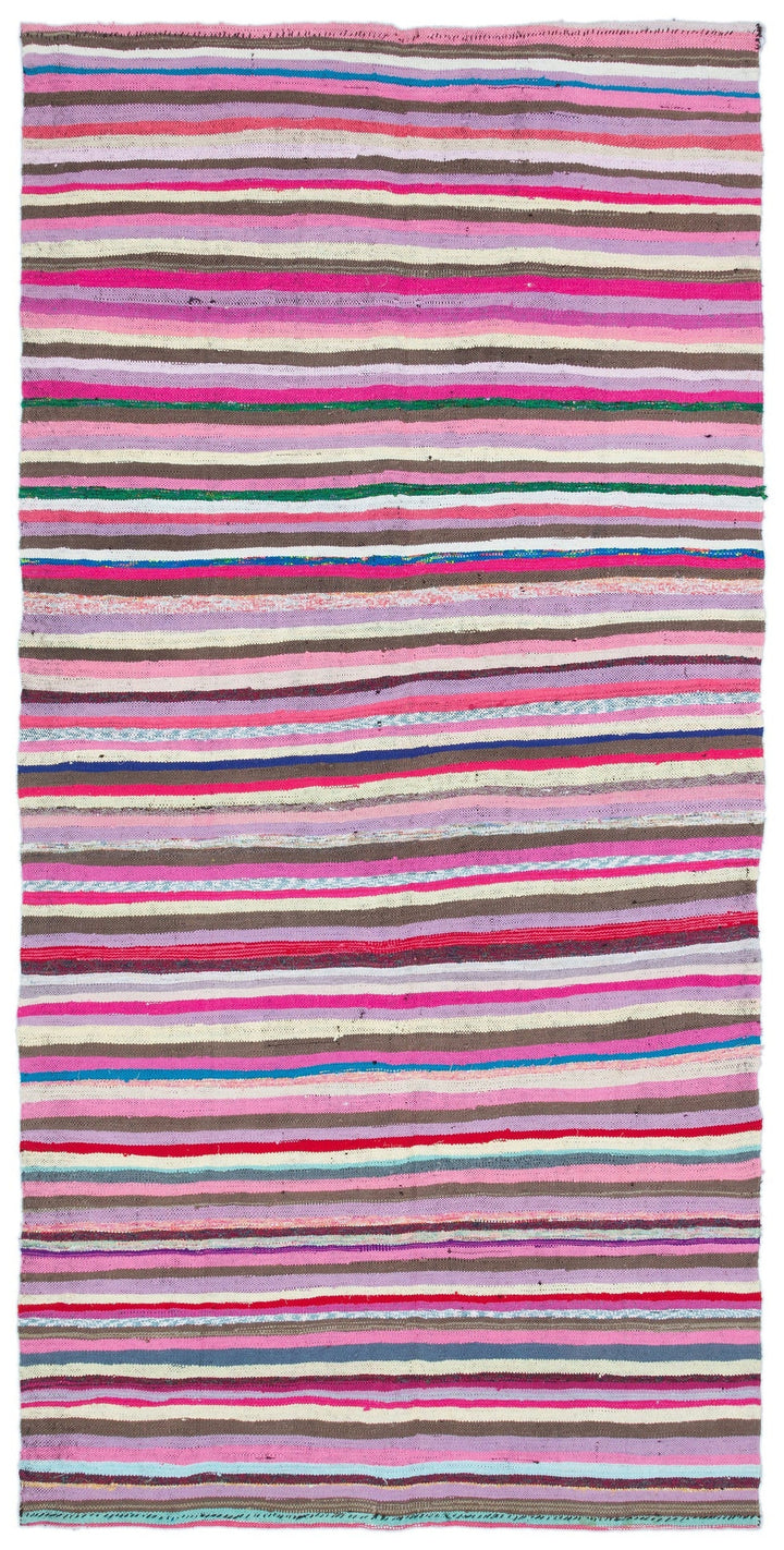 Cretan Pink Striped Wool Hand-Woven Carpet 145 x 287