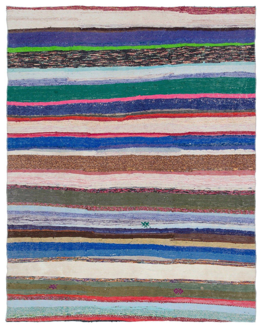 Cretan Beige Striped Wool Hand-Woven Carpet 187 x 230