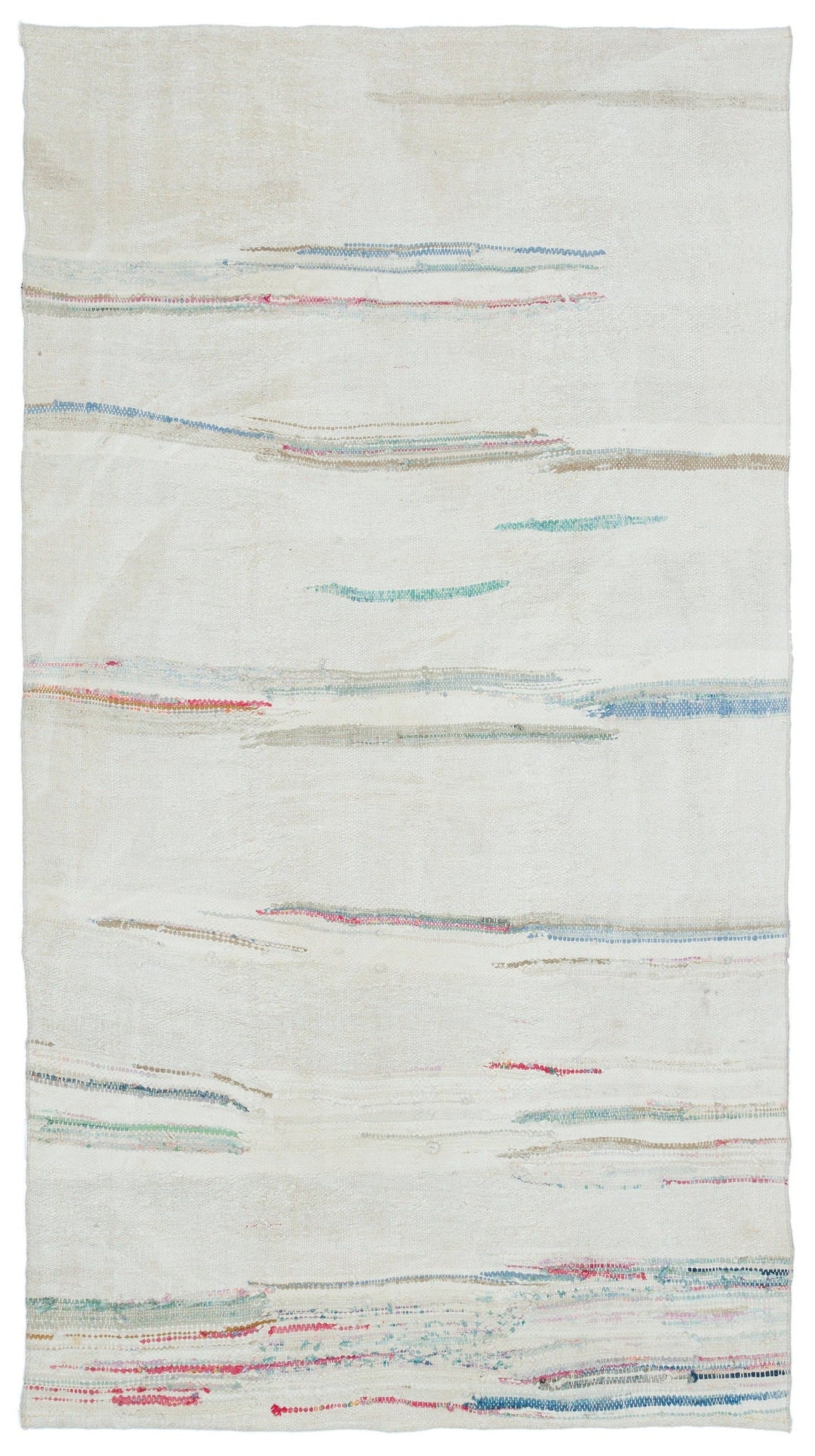 Cretan Beige Striped Wool Hand-Woven Carpet 134 x 240
