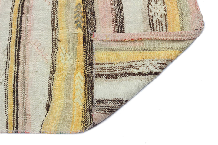 Cretan Beige Striped Wool Hand Woven Carpet 107 x 265