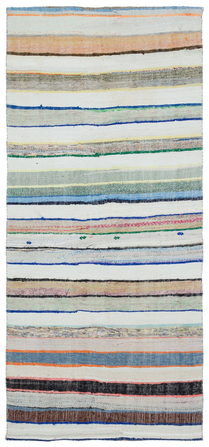 Cretan Beige Striped Wool Hand-Woven Carpet 145 x 310