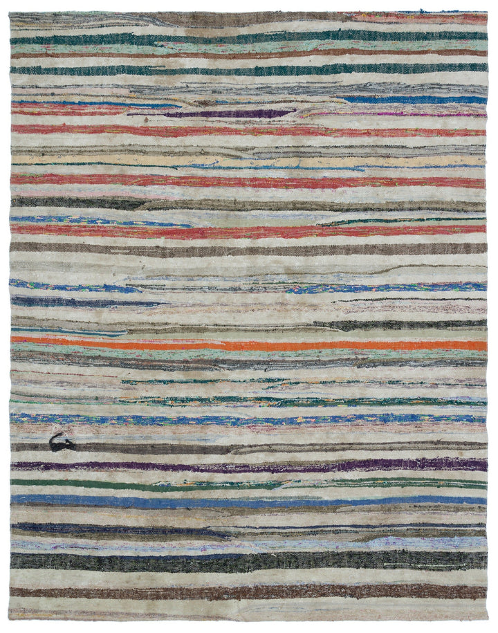Cretan Beige Striped Wool Hand-Woven Carpet 207 x 255
