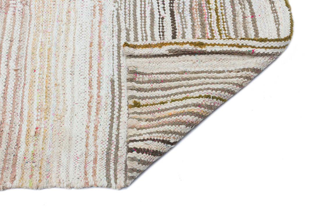 Cretan Beige Striped Wool Hand-Woven Carpet 140 x 283