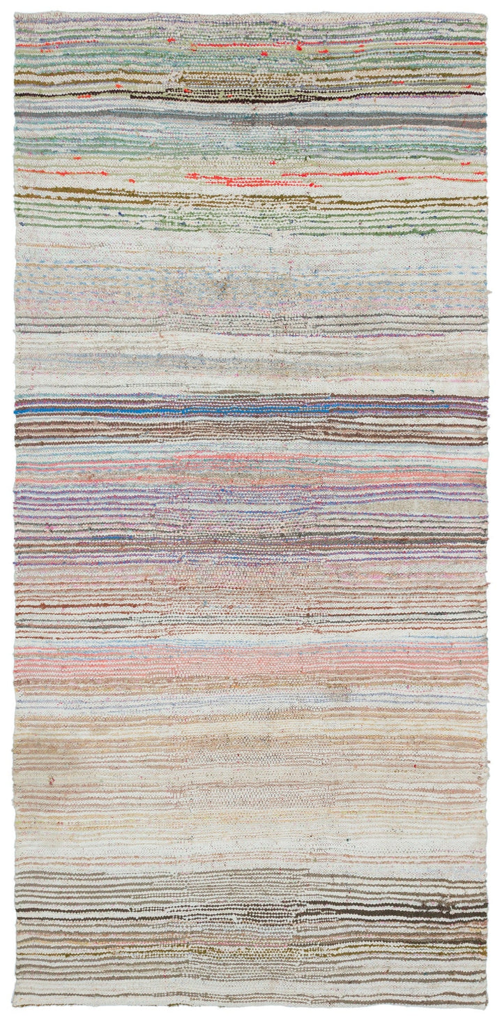 Cretan Beige Striped Wool Hand-Woven Carpet 140 x 283