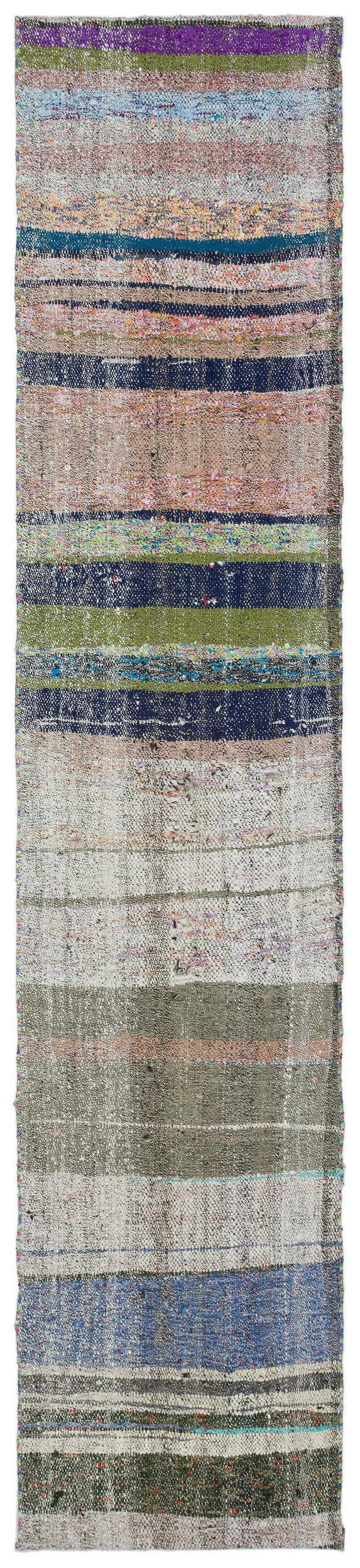 Cretan Beige Striped Wool Hand-Woven Carpet 062 x 294