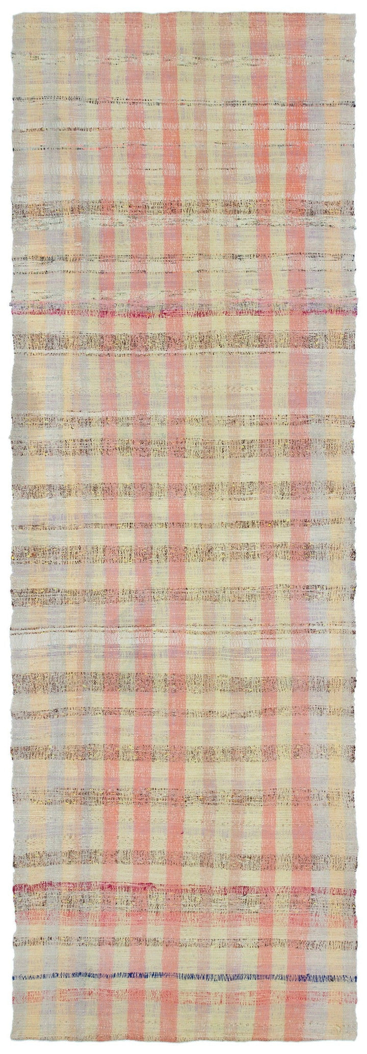 Cretan Beige Striped Wool Hand Woven Carpet 102 x 305