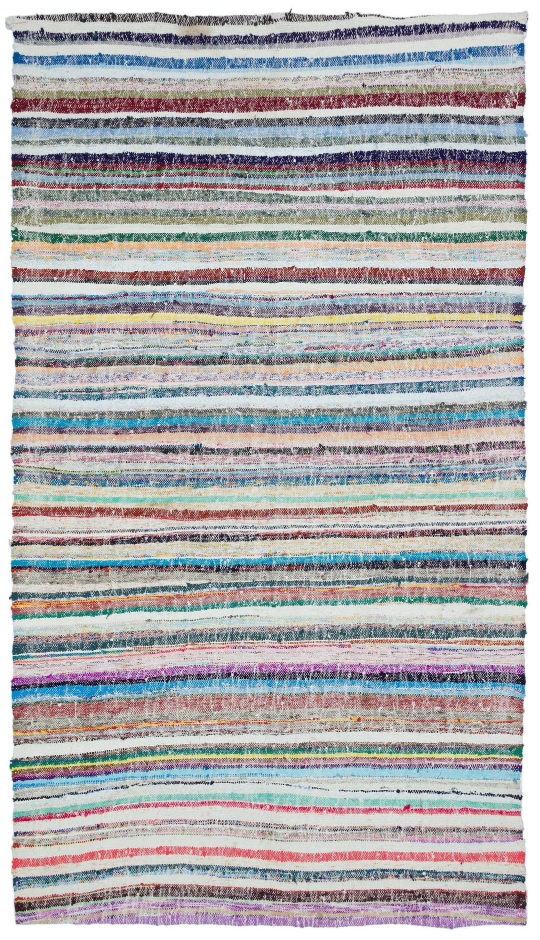 Cretan Beige Striped Wool Hand-Woven Carpet 178 x 298
