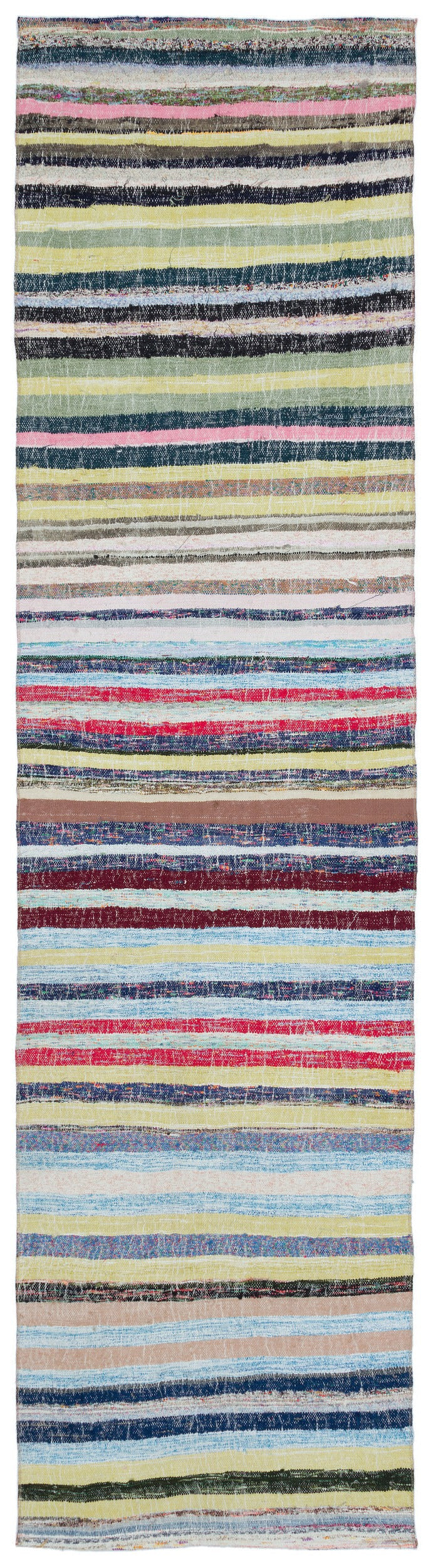 Cretan Beige Striped Wool Hand-Woven Carpet 088 x 332