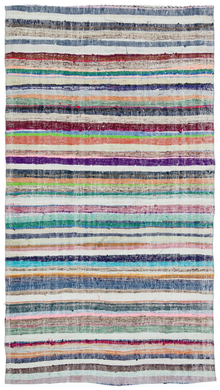 Cretan Beige Striped Wool Hand-Woven Rug 177 x 315