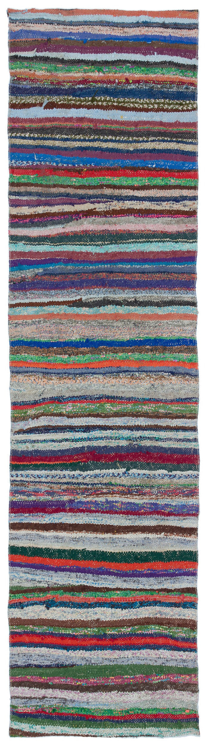Cretan Gray Striped Wool Hand-Woven Carpet 075 x 281