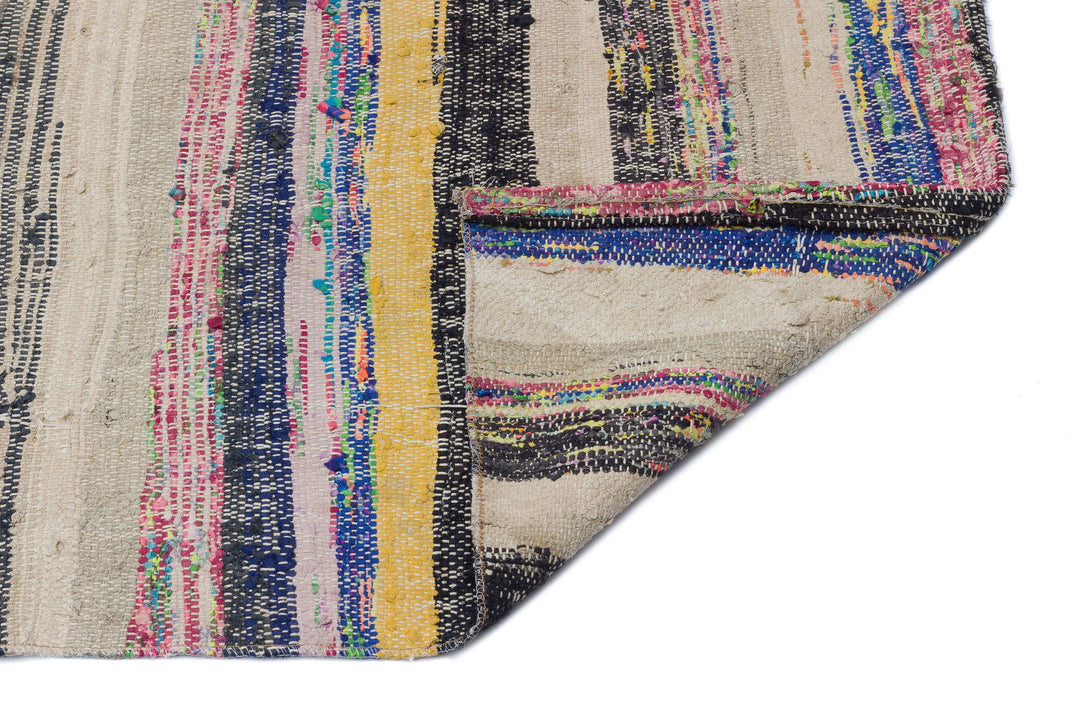 Cretan Beige Striped Wool Hand-Woven Carpet 106 x 378