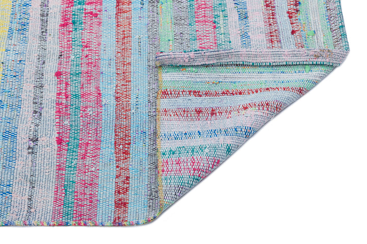 Cretan Blue Striped Wool Hand-Woven Carpet 091 x 230
