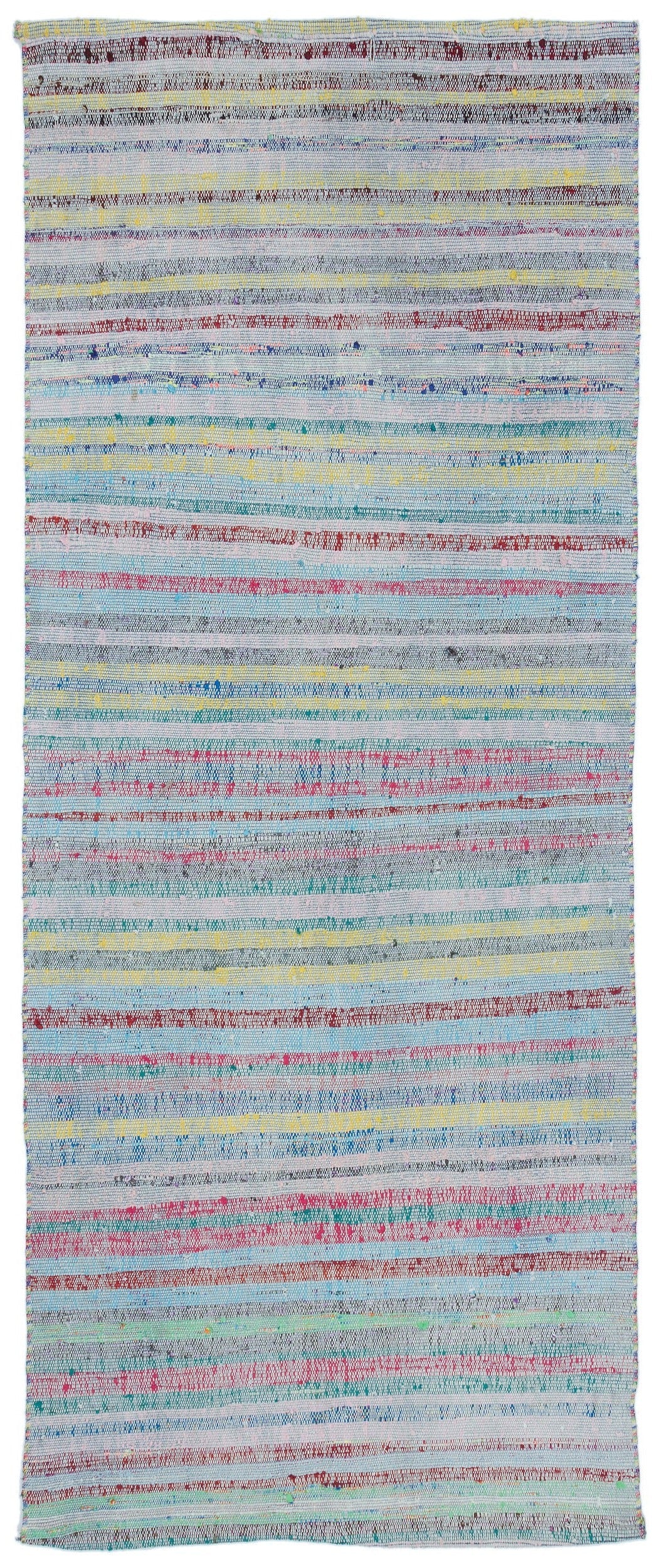 Cretan Blue Striped Wool Hand-Woven Carpet 091 x 230