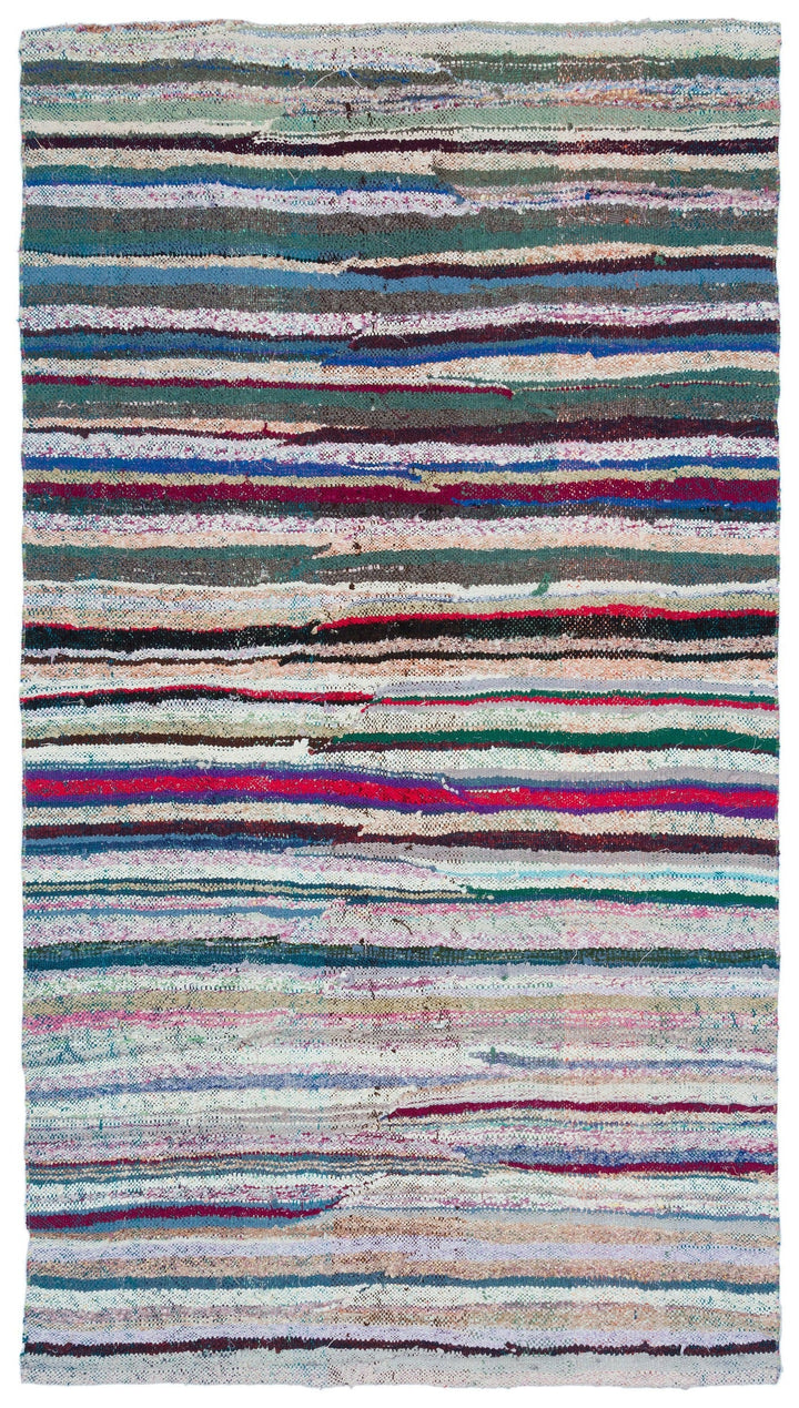 Cretan Beige Striped Wool Hand-Woven Carpet 148 x 262