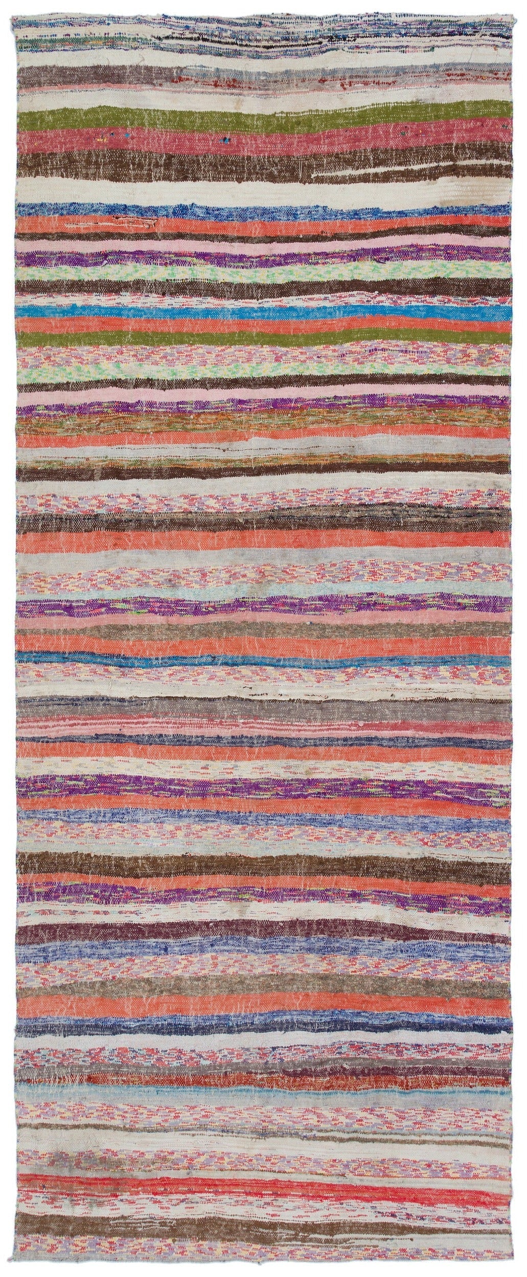 Cretan Beige Striped Wool Hand-Woven Carpet 143 x 354